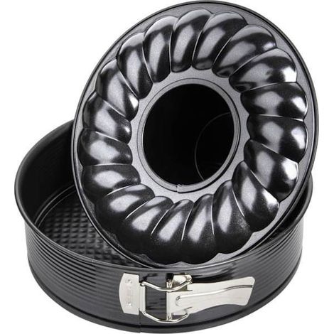 Moule à beignets et à gâteaux en métal noir, moule amovible de 24 cm à double fond en acier avec revêtement antiadhésif en téflon (1/5)