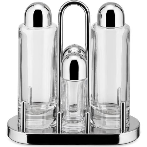 Alessi 5070 - Set Portacondimenti per Olio, Aceto, Sale e Pepe in Acciaio Inox 18/10 e Vetro Cristallino (1/5)