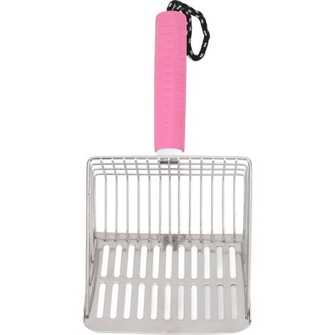 Pelle à Litière Chat Inox Poignée Amovible Rose Design Rayé Robuste Facile à Nettoyer pour Tous Types de Litière (1/4)