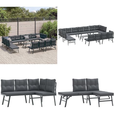 Ensemble de bancs de jardin avec coussins 9 pcs noir - Ensemble Salon De Jardin - Meuble Extérieur - Banc De Jardin - Chaises Longues Réglables - Table Basse - Home & Living