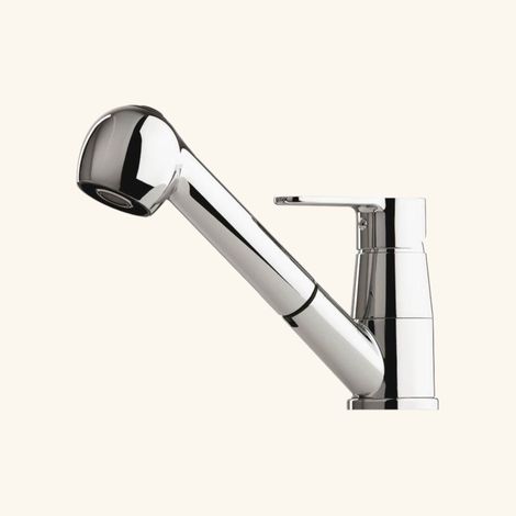 Robinet mitigeur de cuisine chromé – Douchette extractible double jet – Hauteur sous bec 131mm – Bec droit – Débit 14 l/min – Luisina (1/6)