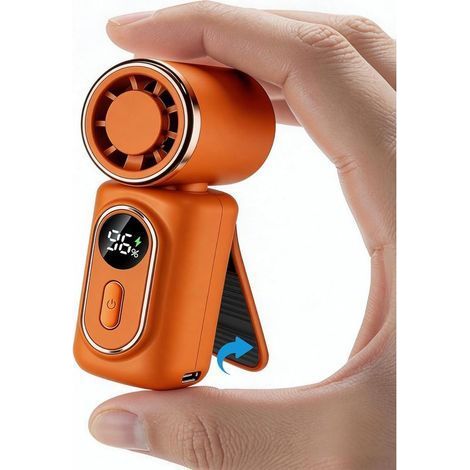 Ventilador portátil con pinza, mini ventilador USB recargable con 5 velocidades y pantalla LED, ideal para exteriores (naranja) (1/5)