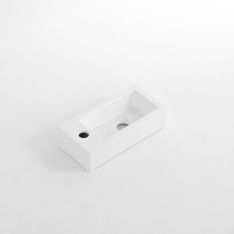 FugaFlow Eccelente Pietra Fontaine - 38x18,5x9cm - céramique - trou de robinet à gauche - Blanc mat (1/5)
