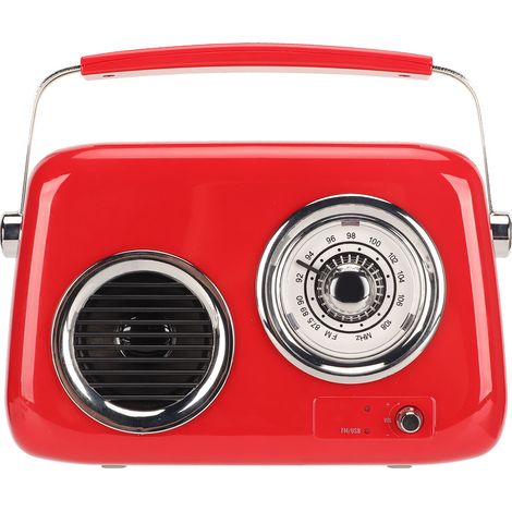 Enceinte radio Bluetooth rétro portable, son stéréo HiFi, style vintage, rouge. Idéale pour les fêtes en extérieur. (1/5)