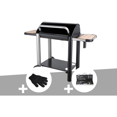 Barbecue charbon Vulcano 3000 + Gant de protection + Malette 8 accessoires inox - Somagic (1/2)