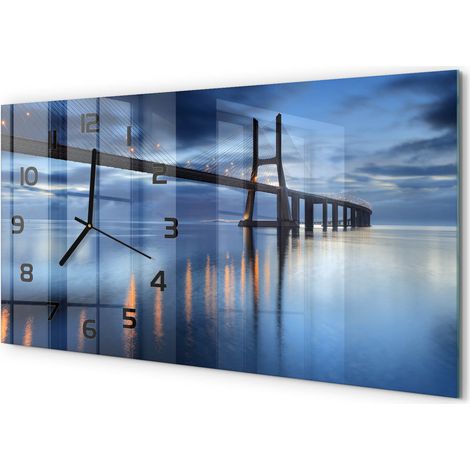 Horloge Murale Design Original 60x30 cm Verre Trempé Silencieuse Salon Pont illuminé (1/5)