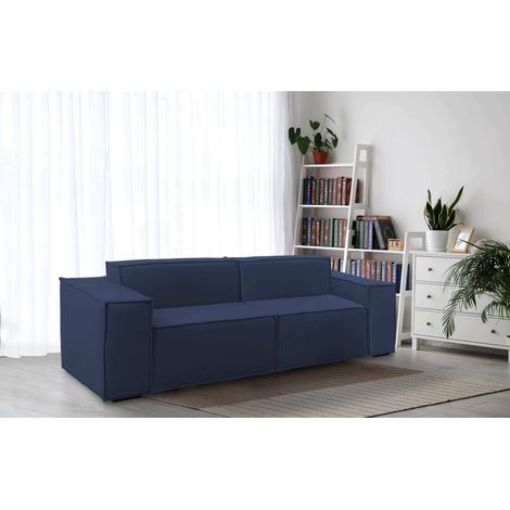 Dmora - Canapé fixe Dlongh, Canapé modulable 2 places linéaire, 100% Made in Italy, Canapé de salon moderne en tissu, Cm 220x95h70, Bleu (1/5)