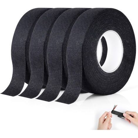 Black Electrical Insulating Tape, Pack of 4 (19mm x 15m), Fabric Tape, Heavy Duty and Tearable, Electrician Tape for Electronic Repairs, for Wiring Harnesses, Car Motorcycle (1/5)