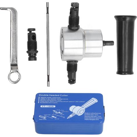Grignoteuse à tôle à double tête avec réglage de la lame, accessoire de perçage multifonctionnel haute dureté, kit d'outils de grignotage de métaux