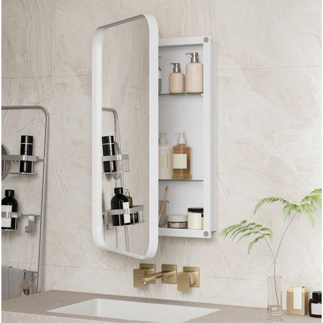 Mobile da bagno con specchio rettangolare bianco e ripiani regolabili DESVIAE (1/5)