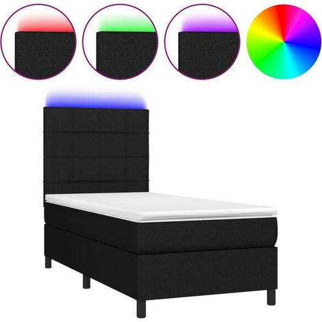 Cadre de lit en tissu noir, matelas et lampe LED inclus, 80 x 200 cm (1/5)