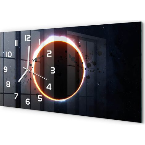 Horloge Murale Panoramique 60x30 cm en Verre Trempé Silencieuse Design Moderne Éclipse solaire (1/5)