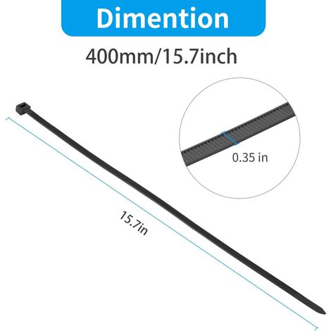 colliers de serrage noirs très résistants x long résistance à la traction jusqu'à extra longs 400 mm 9 mm 80 kg Lot de 100 (1/4)