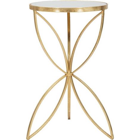 Tavolinetto "Butterfly" struttura in metallo color oro ripiano in vetro per interni