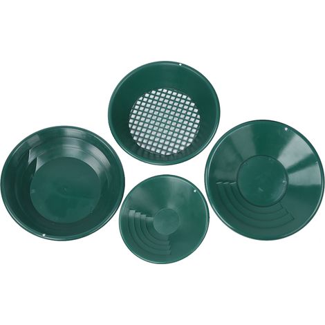 4-teiliges Set mit grünen Schalen und goldenen Tabletts zur Goldsuche in den Minen. (1/5)