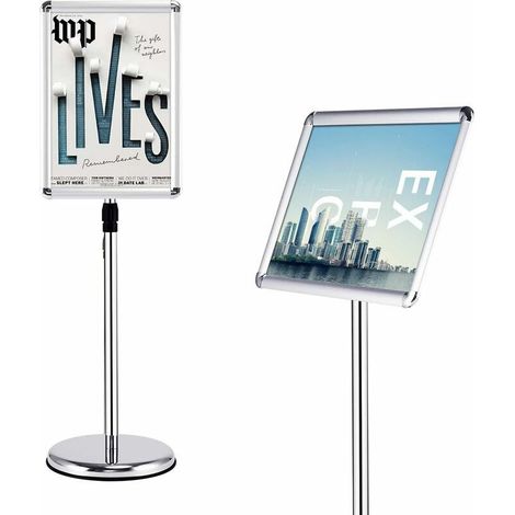 Porte Affiche sur Pied en Aluminium Presentoir sur Pied Format A3 Hauteur Reglable Support pour Poster sur Pied avec Rotation 360 Degres pour Mariage, Musee, Show, Fete (Argent, A3) (1/5)