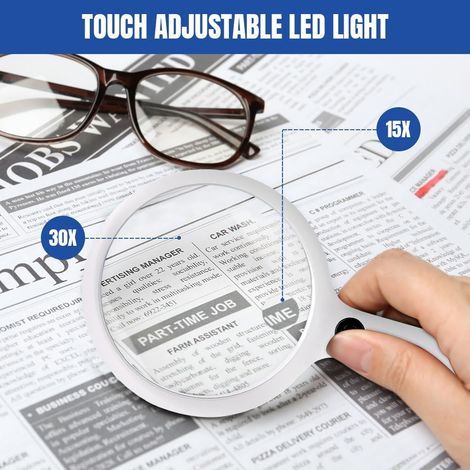 Loupe de lecture avec éclairage, grossissement x30, rechargeable par USB, 3 modes d'éclairage avec 20 LED, loupe de poche pour seniors, idéale pour la lecture, les loisirs créatifs, l'examen des pièce (1/5)