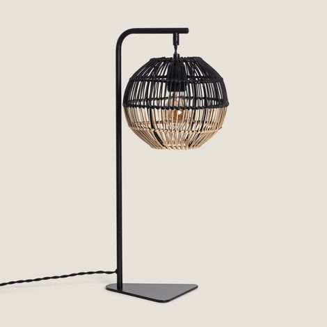 Lampada da Tavolo in Rattan e Metallo Kithnos Nero