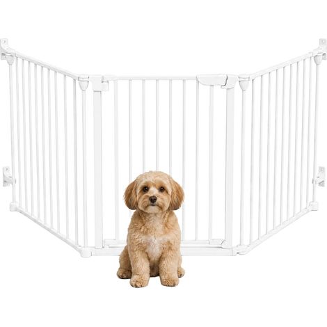 Relaxdays safety gate, 3-panel, with door, HxW: 74 x 85–180 cm, wall-mounted, extendable, steel, white