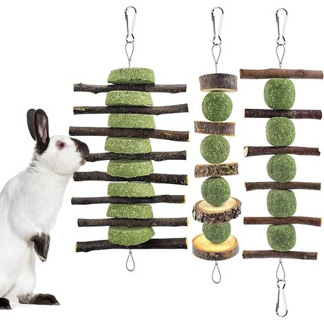Lapin Jouets à Mâcher 3 Pcs Petit Animal Nature Timothy Foin Gâteau Pomme Bâtons Soins Dentaires Collations Chinchilla Cobaye Gerbille Mâcher Molaire Dent Accessoires (1/5)