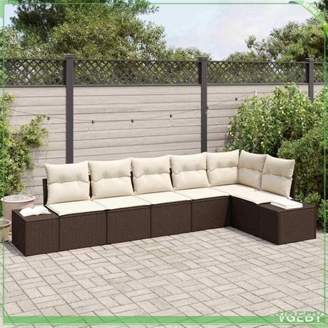Canapé de jardin - FAFEICY - Modulaire - Marron et crème - Polyrotin résistant UV - 6 places (1/5)