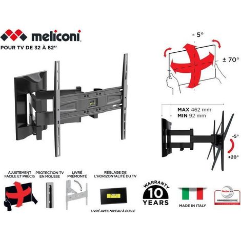 MELICONI 480866 Support mural TV pantographe Slim 400 SDRP PLUS pour TV de 32'' a 80'' (81-203 cm) + câble (1/3)