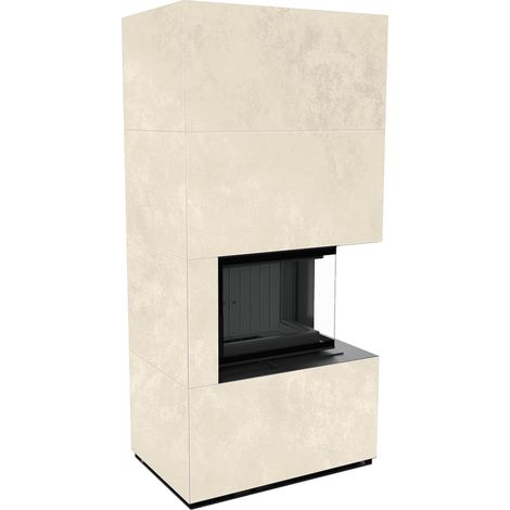 Kaminbausatz KRATKI FLOKI BOX rechts 8 kW Ø 160 Quarzsinter OXIDE BIANCO schwarz Verkleidung (1/4)