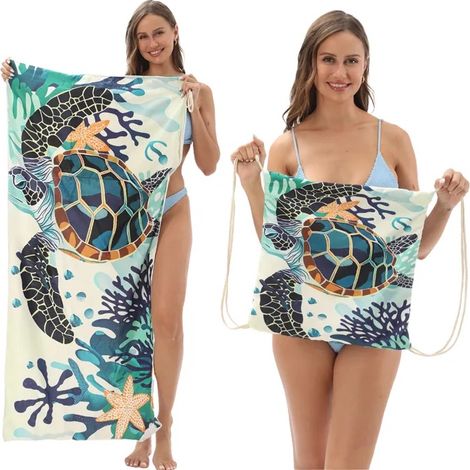 80 x 160cm Serviettes de plage légères et à séchage rapide - Serviette de plage Tortue corail - En microfibre à séchage rapide (1/5)