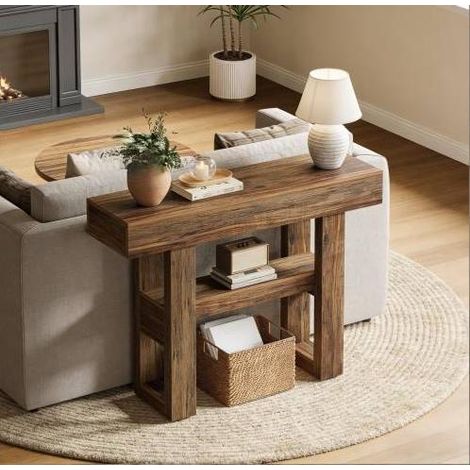 Mesa consola estilo farmhouse, 105 x 30 x 80 cm, MDF, marrón OKMYHOME (1/5)