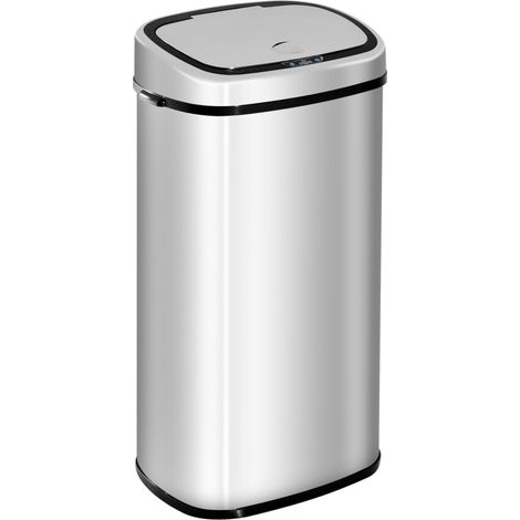 Cubo de basura automático con sensor de 68 L de acero inoxidable plateado (1/5)