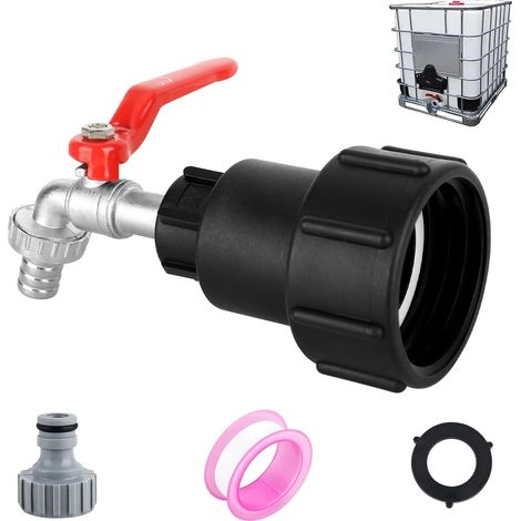 Robinet Cuve 1000L S60X6 IBC Raccord Robinet avec raccord de tuyau 1/2"Adaptateur de Réservoir en Alliage d'aluminium Robinet de Jardin avec Adaptateur en Plastique,pour d'adaptateur de Cuve (1/5)