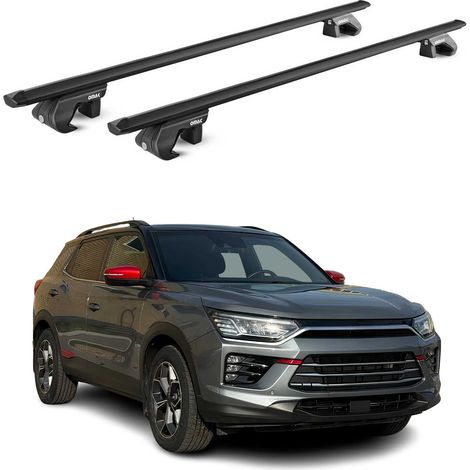 OMAC Dachträger Aluminium TÜV geprüft für Ssangyong Korando IV 2019-2026 – Für Standard Dachreling – T Nut – Max 90 kg – 2 Schlösser Schwarz (1/5)