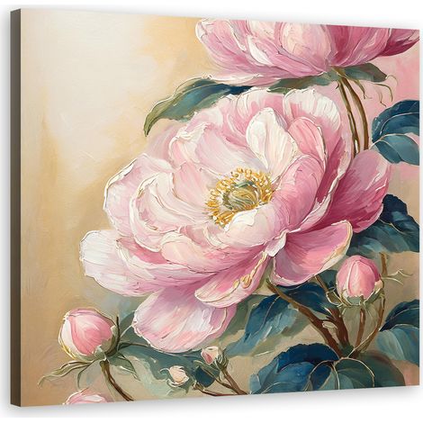 Tableau déco Pivoine fleur aquarelle vintage 50x50 (1/5)