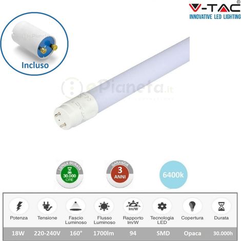 V TAC VT 1277 Tubo led 18w T8 attacco G13 neon 120cm con starter tubi in nano plastic luce bianco 6500k (1/3)