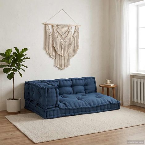 Canapé modulable sur palette 3 pièces en tissu indigo 120 x 80 x 38 cm - PANGIVO (1/5)