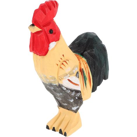 Statue de Coq en Bois Sculpté Main Jaune, Décoration Intérieure Créative et Unique pour Salon, Figurine Artistique Sûre et Fiable (1/5)