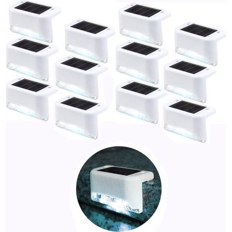 Lampe de clôture solaire étanche, lumière de pont solaire, lampe d'escalier, lampes solaires de jardin LED IP65 pour clôtures d'escalier de patio (Lumière blanche-Blanc, 12 PCS)