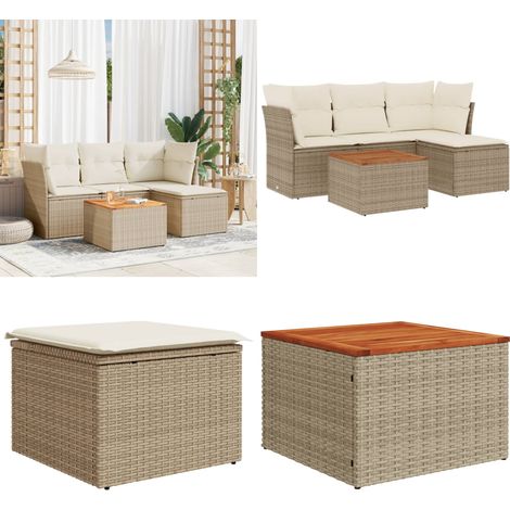 5-tlg. Garten-Sofagarnitur mit Kissen Beige Poly Rattan - Gartenmöbel - Outdoor Möbel - Rattan Gartenmöbel - PE-Rattan - Esstisch Set - Home & Living (1/5)