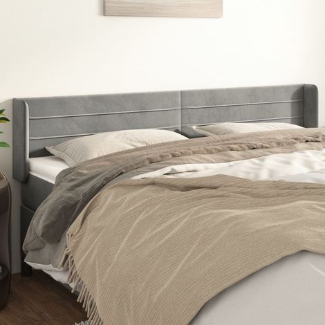 Tête lit de avec oreilles pour lit double, Cadre de lit, Tableau décoratif de chevet Gris clair 203x16x78/88 cm Velours CDE36611 (1/5)