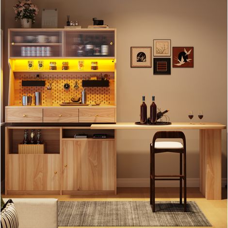 MEUBLIV Hochschrank mit Schreibtisch 137 x 74 x 177,7 cm natur – App-gesteuerte LED (1/5)