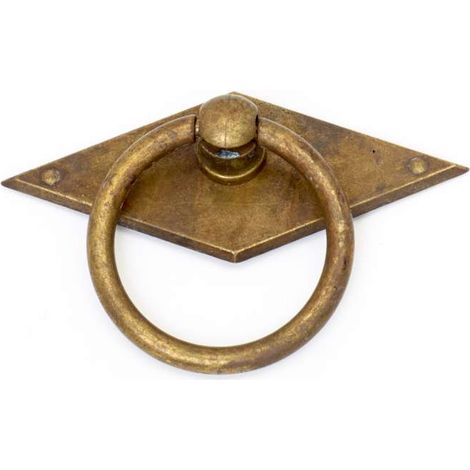 MANIGLIA TONDA ANTICATA 82X60MM CON PIASTRA A ROMB