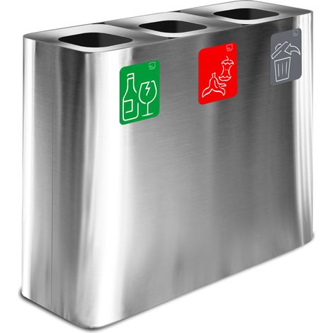 Pattumiera Sistema di Raccolta Rifiuti 90x30xh80 cm In Acciaio Inox 3 Scomparti Argento (1/2)