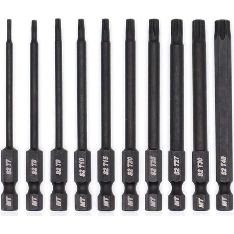 Jeu d'embouts Torx pour tournevis, perceuses et clés à chocs, résistant à la température, traitement thermique avancé, revêtement phosphaté, 8 cm, 10 pièces (1/5)