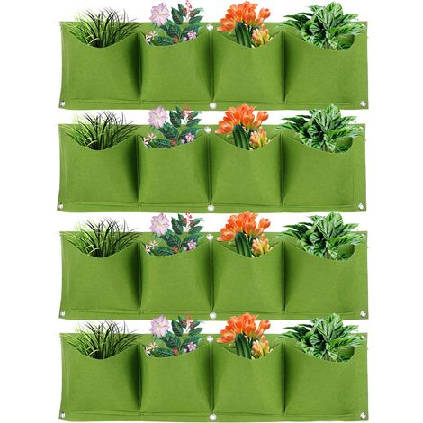 Sacs Plantes Suspendus 4 Pièces 79 virgule 5 x 22 cm Réutilisables 4 Poches Sacs Plantation Muraux Feutre Poche Culture Fleurs (1/4)