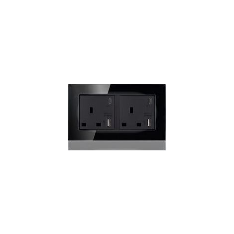 13 A 2 prises avec interrupteur + double chargeur USB et Type-C, 250 V, noir miroir