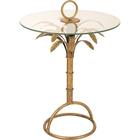 Mesa de metal y cristal dorado 50x50x70.5