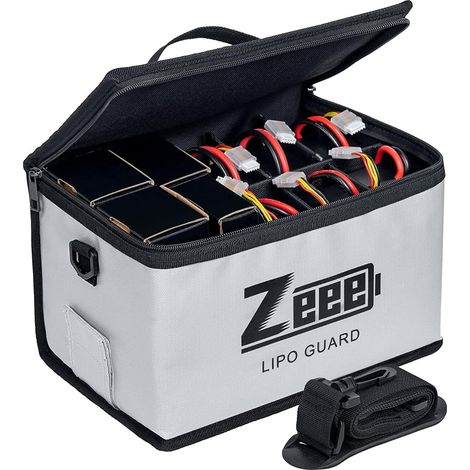 Sac Ignifuge Sac de sécurité avec 10 Emplacements de Stockage Grande Capacité Pochette de Stockage des Batteries Lipo (270 x 170 x 170 mm)