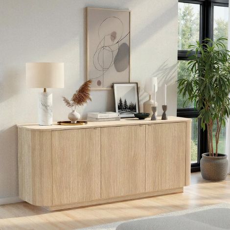 Buffet bas contemporain 3 portes coloris chêne 180cm TIKA (1/5)