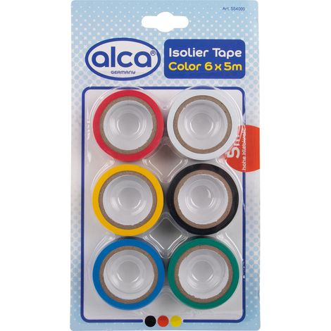 alca® Isolierband farbig sortiert Markierungsband 6 Rollen 18 mm x 5 m PVC Multicolor farbiges Set starke Klebkraft und Flexibilität wasserfest