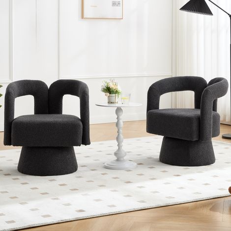 Fauteuil pivotant rond en bouclette, 67 x 55 x 74 cm, gris foncé DESVIAE (1/5)